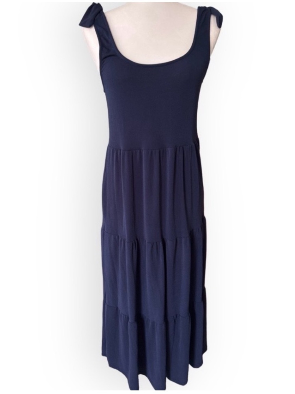 Green Envelope Blue Tiered Midi Dress Cover Up SZ M Beach Vacation Boho Resort